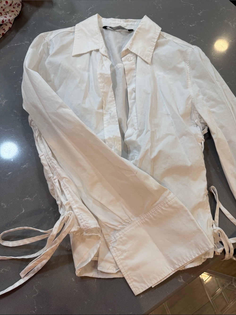 Zara White Tie-Side Button-Front Shirt Jacket